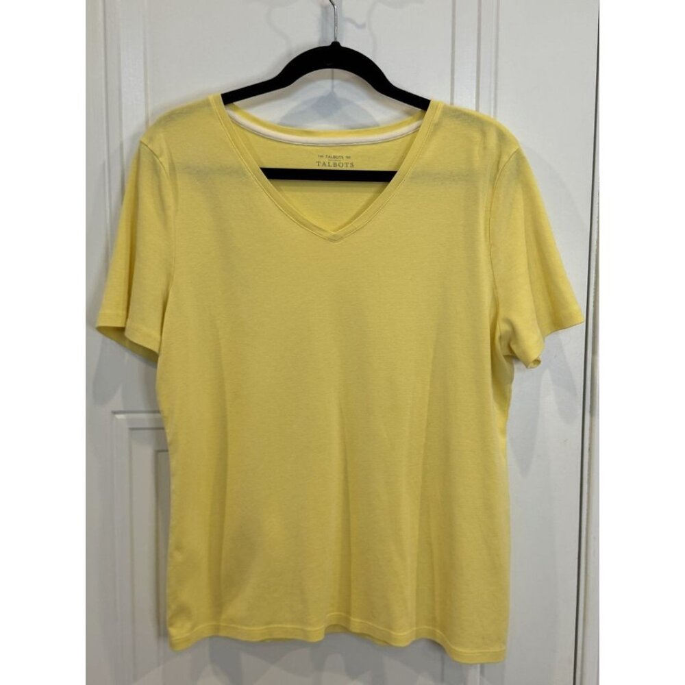 Talbots Yellow Short-Sleeve V-Neck T-Shirt EUC 100% Pima Cotton Basic Summer